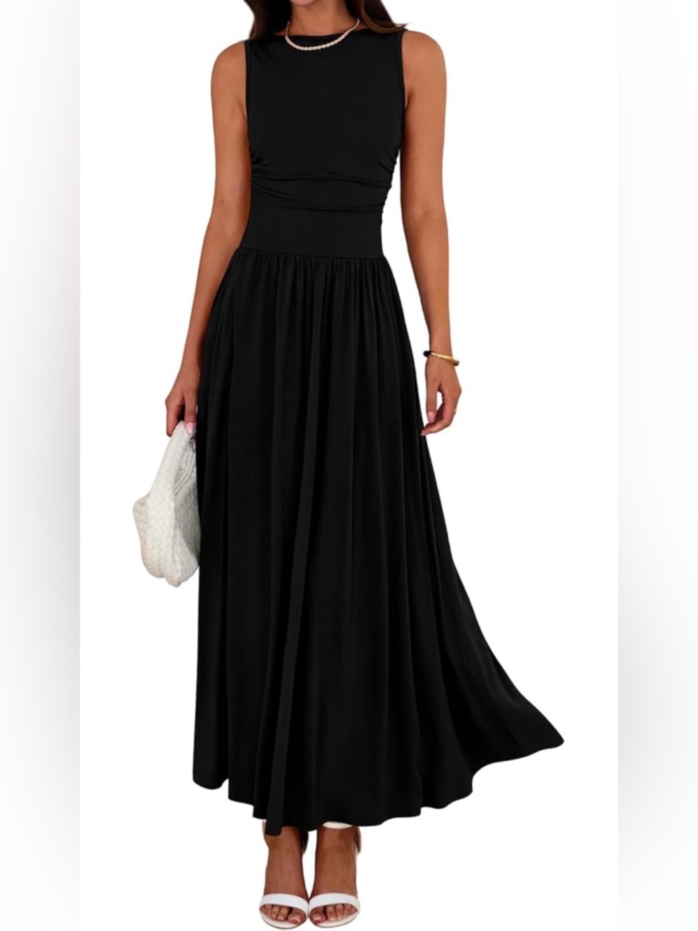 Sleeveless Black Maxi Dress with Gathered Waist - Picture 2 of 7